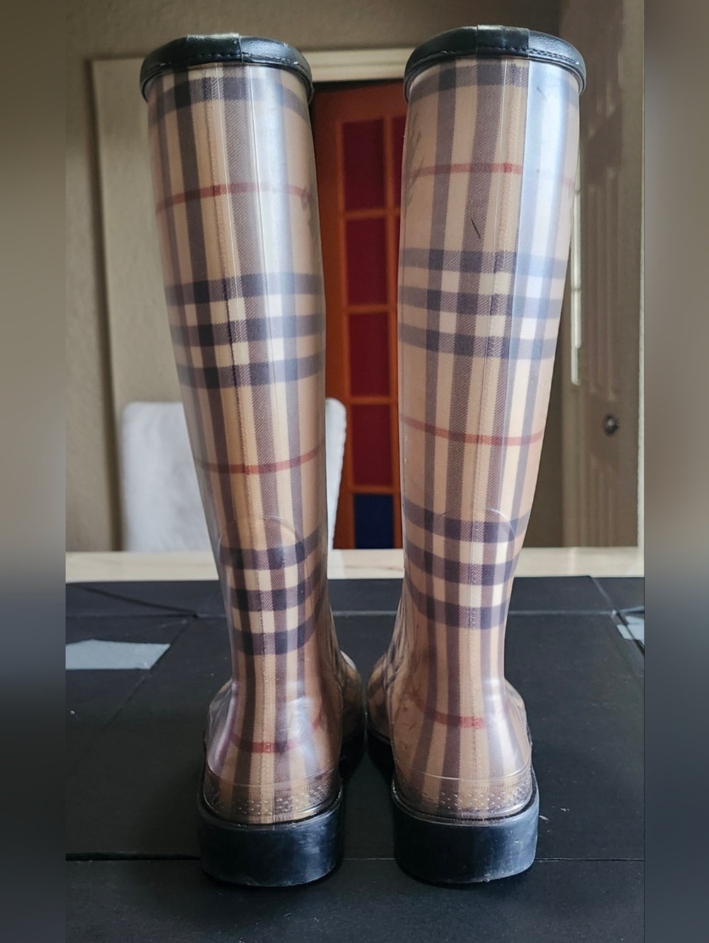 Burberry Classic Haymarket Rain Boot with Brown Trim - Picture 6 of 11